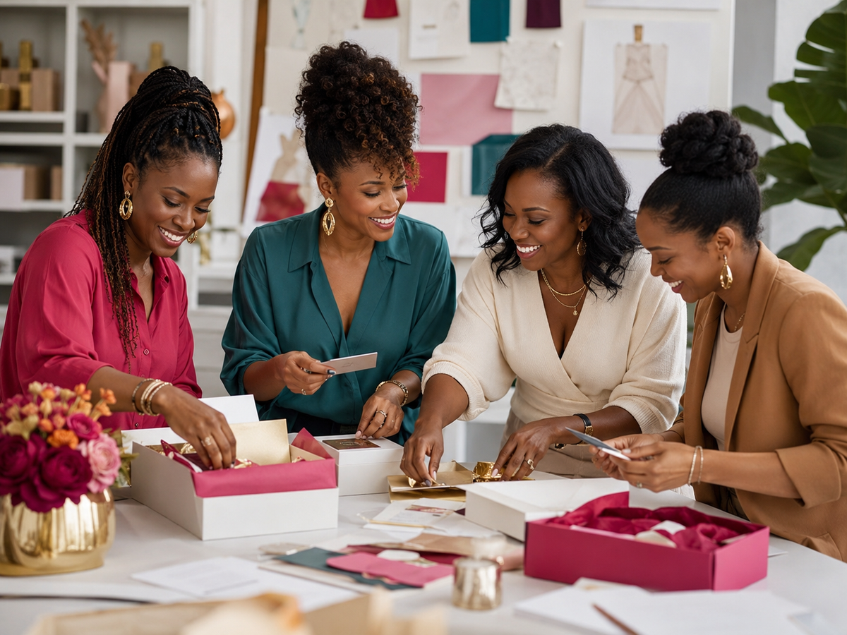 Women preparing thoughtful welcome gifts together