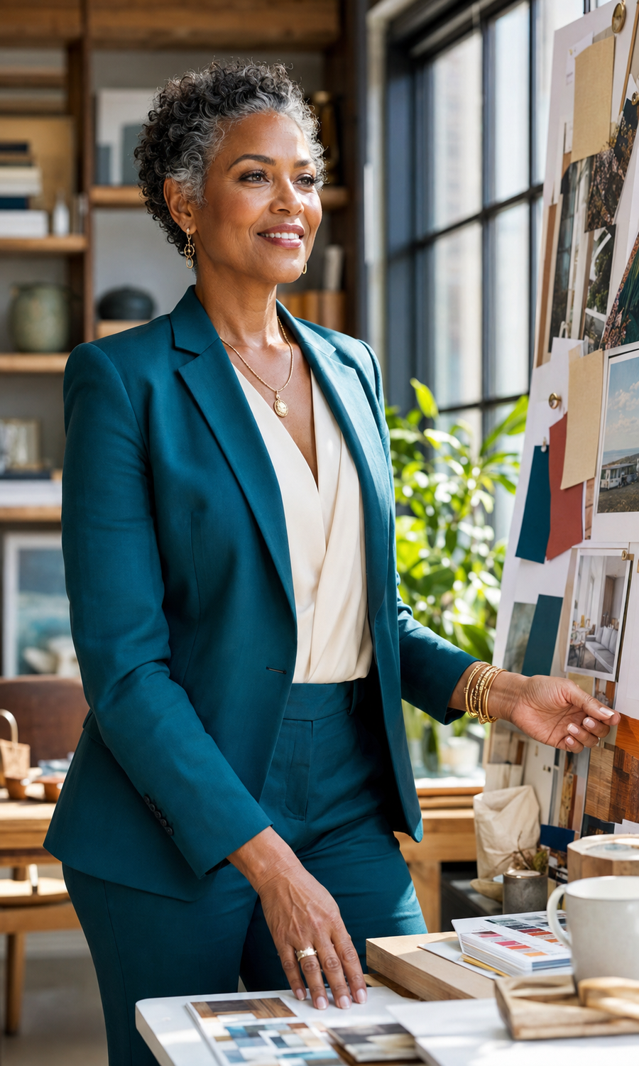Black woman in a teal suit envisioning her next chapter