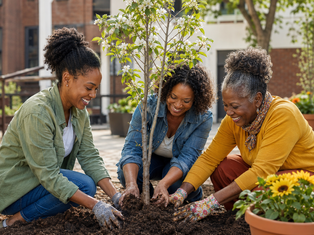 Women planting new roots together